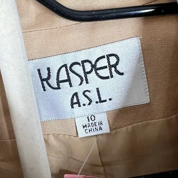 Kasper Blazer Jacket Pantsuit Womens 10 Tan Linen Rayon Classic Safari Explorer